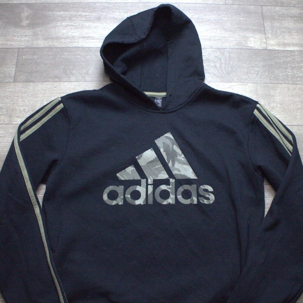 Adidas Pullover Hoodie Mens Small Black Camo Logo Athletic Sweatshirt